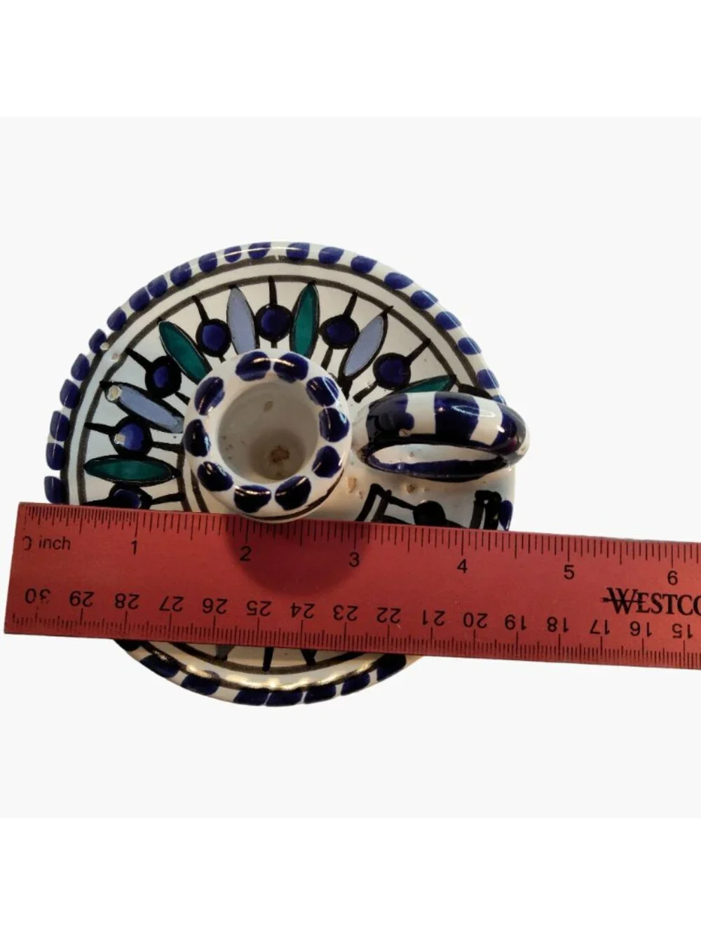 Ceramic hand painted Candle Holder Taper Candlestick Vintage Italy 1970 Shabby